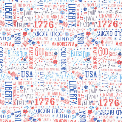 Faith, Family, Freedom - Words of Glory White Yardage