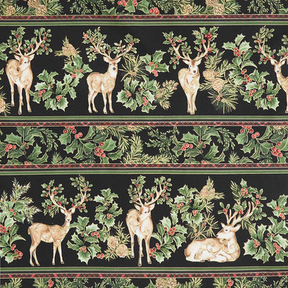 Winter In The Pines - Deer Repeatable Stripe Black Metallic Yardage
