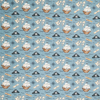 Pirates Ahoy - Treasure Map Blue Yardage