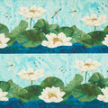 Tranquil Waters - Water Lilies Border Stripe Dark Blue Multi Yardage