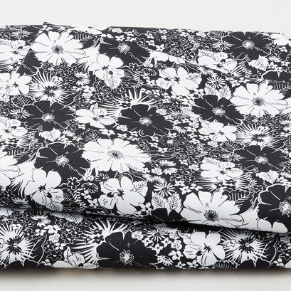 Black Tie - Floral Black/White 108" Wide 3 Yard Cut