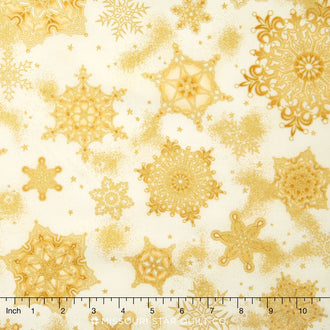Holiday Flourish - Snowflakes Ivory Metallic Yardage