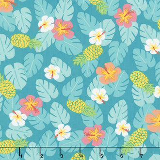 Flamingo Paradise - Pineapple Turquoise Yardage
