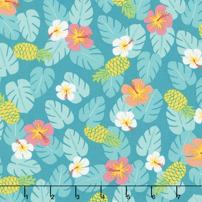 Flamingo Paradise - Pineapple Turquoise Yardage