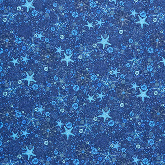 Electric Ocean - Starfish & Sand Dollars Navy Yardage