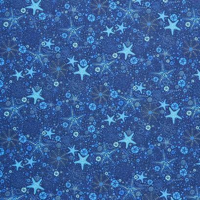 Electric Ocean - Starfish & Sand Dollars Navy Yardage
