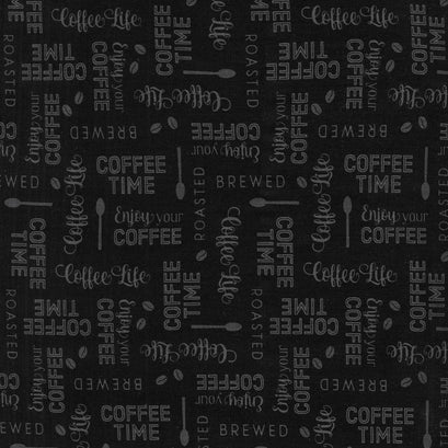 Coffee Life - Words Black Yardage