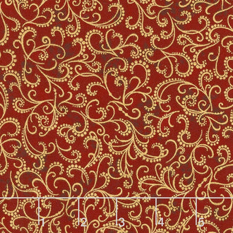 Winter's Grandeur - Holiday Ornate Scroll Crimson Metallic Yardage