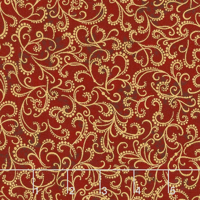 Winter's Grandeur - Holiday Ornate Scroll Crimson Metallic Yardage