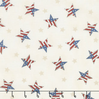 Land That I Love - Tossed Flag Stars Barnwood White Yardage