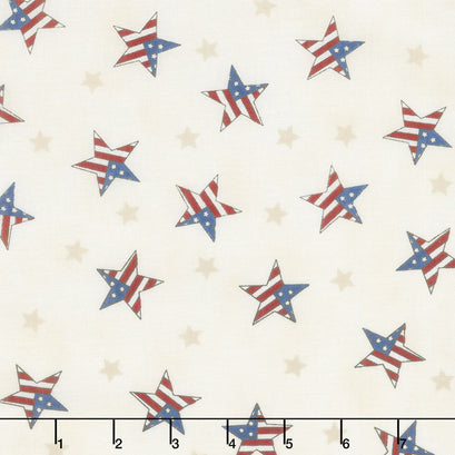 Land That I Love - Tossed Flag Stars Barnwood White Yardage