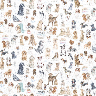 Whiskers & Paws - Dogs Directional White Yardage