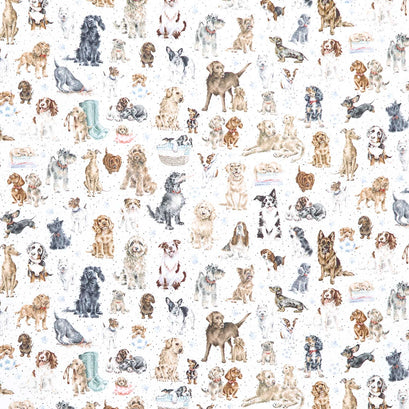 Whiskers & Paws - Dogs Directional White Yardage