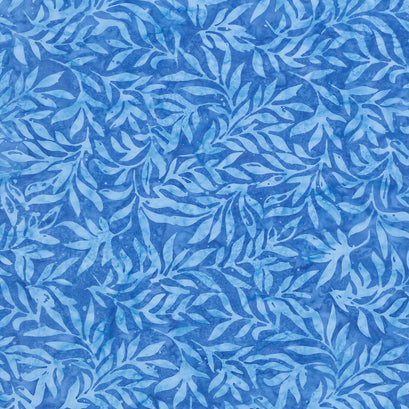 Tonga Batiks - Bluebell Soothing Leaves Cobalt Yardage