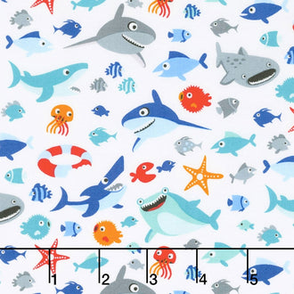 Sharktown - Sea Life White Yardage