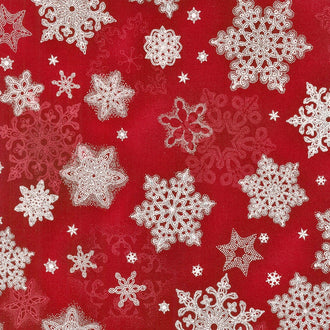 Holiday Flourish 10 - Scarlet Snowflakes Scarlet Metallic Yardage