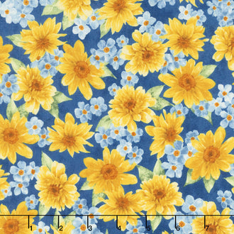 Gardenside Path - Cluster Flowers Blue Yardage