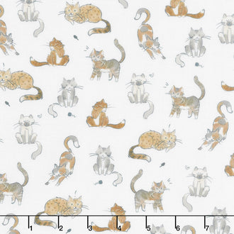 Whiskers & Tails - Cats White Yardage