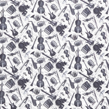 Sonata - Grey Instruments & Notes Cream Yardage Primary Image