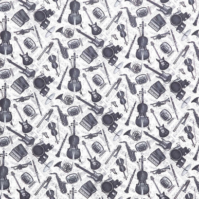 Sonata - Grey Instruments & Notes Cream Yardage