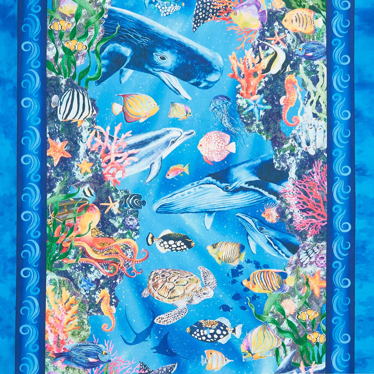 Calypso III - Ocean Border Stripe Blue Yardage Primary Image