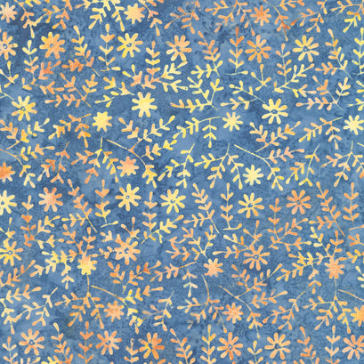 Twilight Batiks - Sprig With Small Daisy Cornflower Yardage