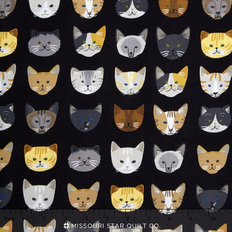 Whiskers & Tails - Cat Heads Black Yardage
