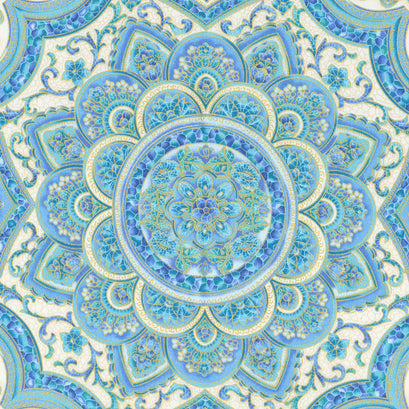Villa Romana - Peacock Colorstory Medallions Peacock Metallic Yardage