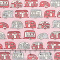 On the Road - Floral Campers Pink Metallic Yardage