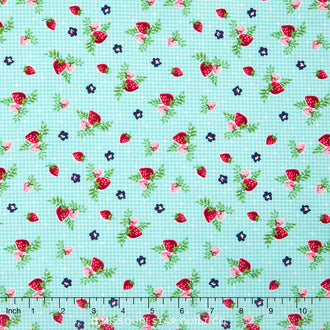 Vintage Market - Strawberries Aqua Yardage
