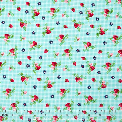 Vintage Market - Strawberries Aqua Yardage
