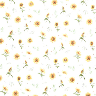 Honey Bees and Flowers Please - Sunflowers and Bees White Yardage