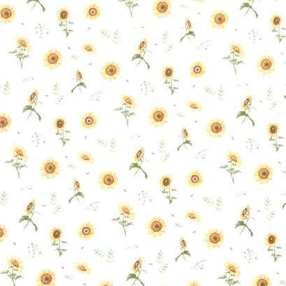 Honey Bees and Flowers Please - Sunflowers and Bees White Yardage