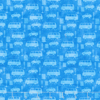 On The Go - Automobiles Blue Yardage