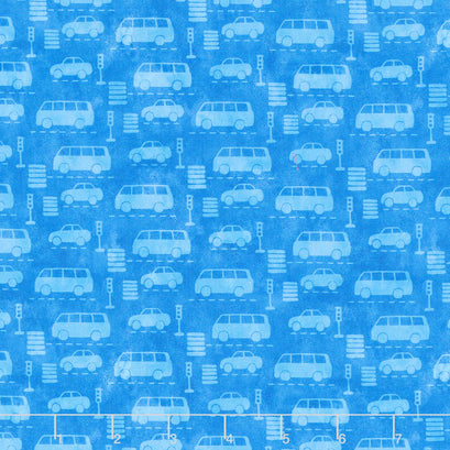 On The Go - Automobiles Blue Yardage