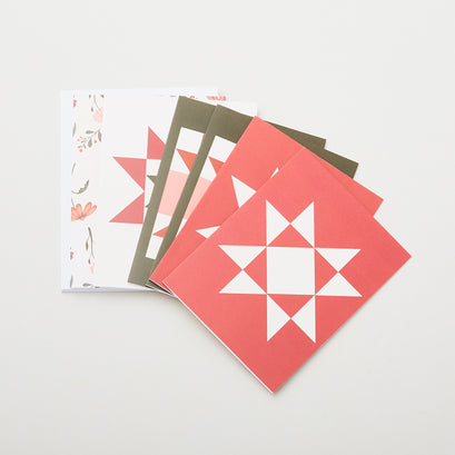 Quilt Star Pink Floral Assorted Notecards Boxed Set of 6