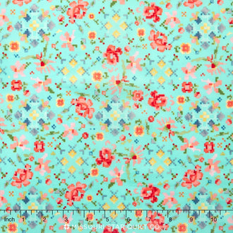 Woodland Clearing - Sampler Floral Turquoise Yardage