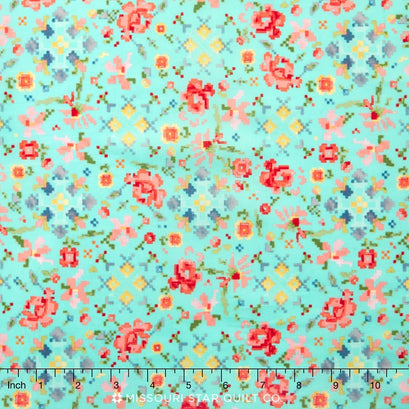 Woodland Clearing - Sampler Floral Turquoise Yardage