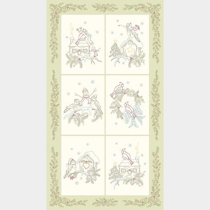 Songbird Holiday - Embroidery Sage Panel