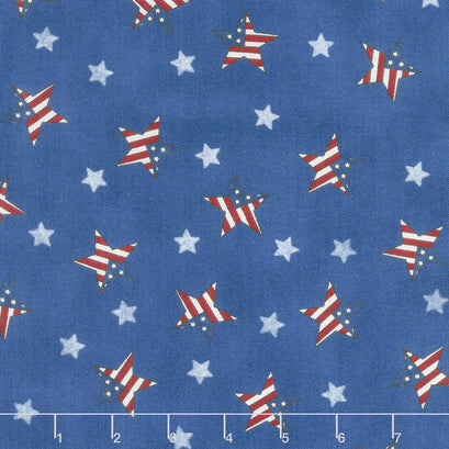 Land That I Love - Tossed Flag Stars Brave Blue Yardage