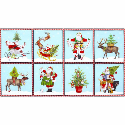 Holly Jolly Christmas - Santa Reindeer Snow Digitally Printed Panel