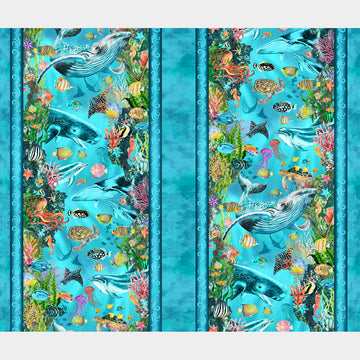 Calypso III - Ocean Border Stripe Teal Yardage Alternative View #1