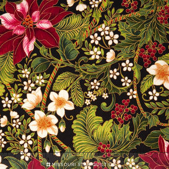 Holiday Flourish 9 - Traditional Colorstory Poinsettia Black Metallic Yardage