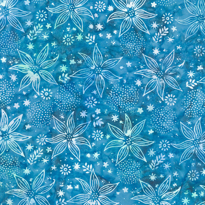 Shadow Blooms Batiks - Large Floral Mix Blue Azure Yardage