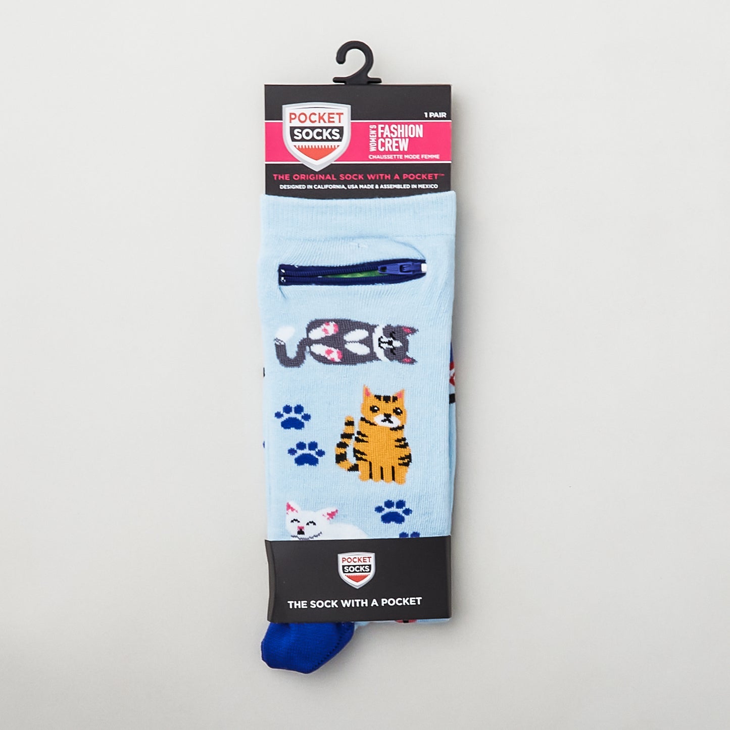 Pocket Socks Cats on Blue - Womens Alternative View #1