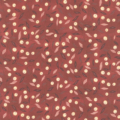 Garnets and Gingham - Viney Gingham Leaves Garnet Yardage