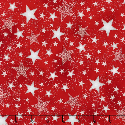 Winter's Grandeur - Winter Ornate Stars Scarlet Metallic Yardage
