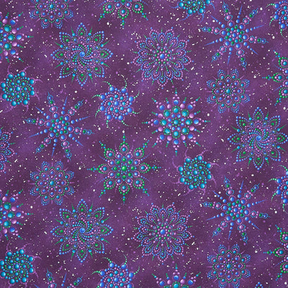On Dragonfly Wings - Beaded Medallion Dark Purple Pearlized Yardage