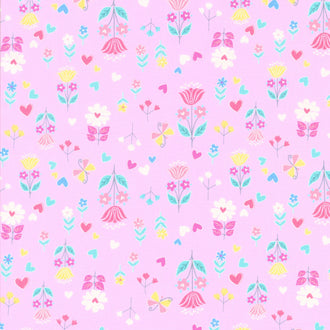 Unicorn Magic - Magical Flowers Lilac Metallic Yardage