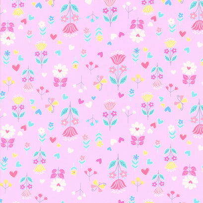 Unicorn Magic - Magical Flowers Lilac Metallic Yardage